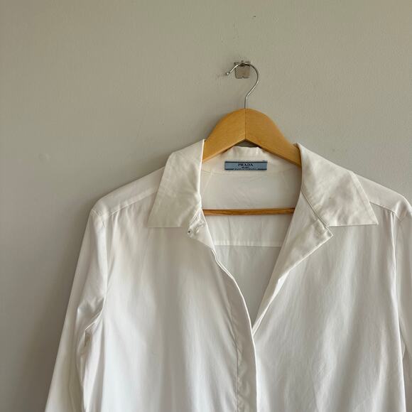 PRADA Woman Collared Button Down Shirt White 46 - Picture 3 of 13